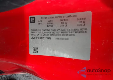 2011 Chevrolet Camaro 2Ls from USA, damaged, VIN 2G1FA1ED1B9120979